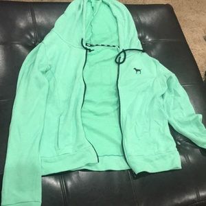 Light green Victoria’s Secret pink zip up hoodie